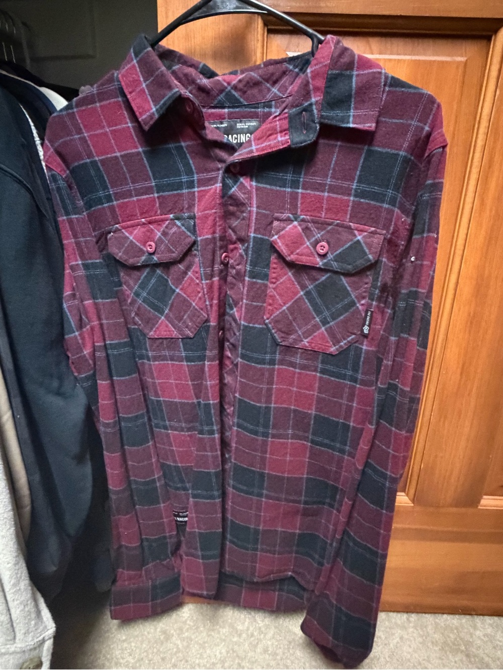 Fox Men's Maroon and Black Plaid Button-Down Shirt